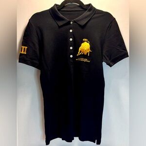 Lamborghini Automobile OEM Woman’s Black Button Up Polo Shirt with Yellow stitch